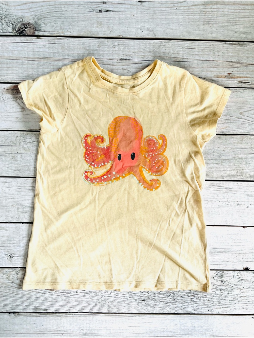 Tea Collection Pale Yellow Tee with Orange Octopus Graphic